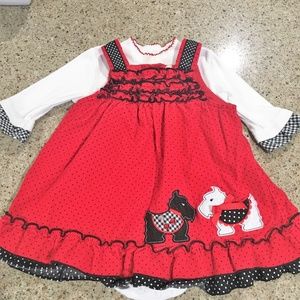 Scottie dog Red Polka Dot Corduroy Dress